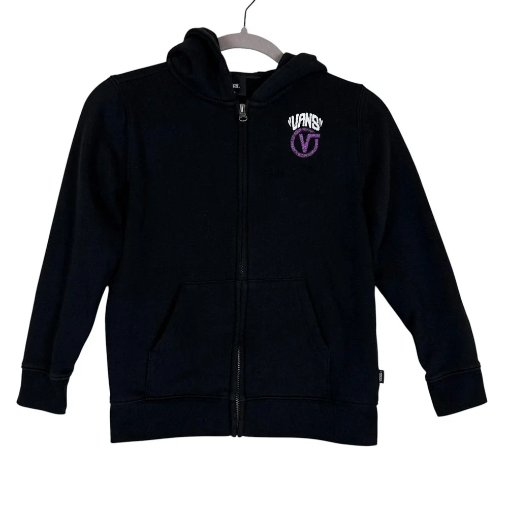 Vans Hoodie Sweatshirt Boys 7 Black Full Zip Fleece Monster Graphic Back